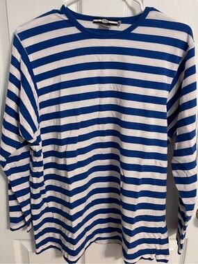 Vintage Marithe Francois Girbaud Blue and White French Striped Long-Sleeve Tee